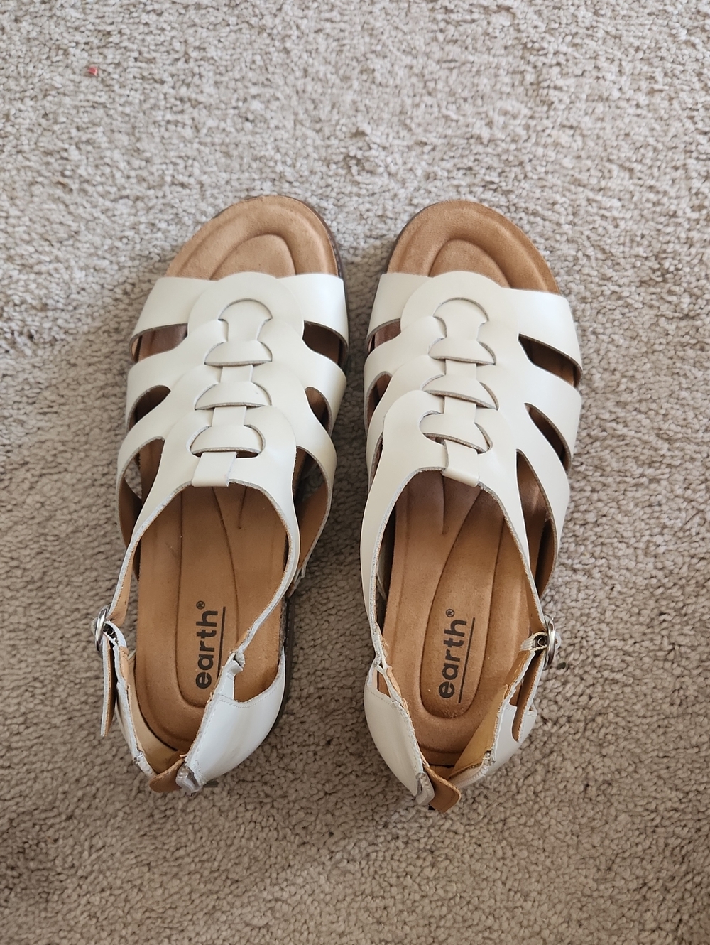 Earth Cream Leather Cutout Slingback Sandals